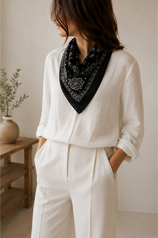 Midnight Paisley Siyah %100 Pamuk Fular