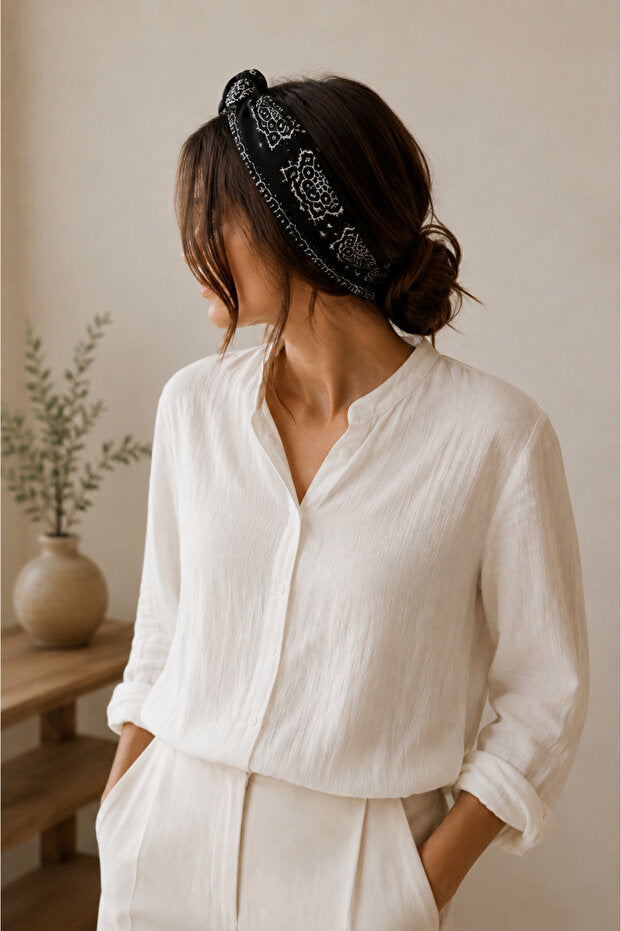 Midnight Paisley Siyah %100 Pamuk Fular
